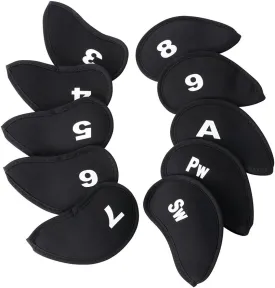 10Pcs Neoprene Black Golf Head Covers for Iron with White Club No. Fit Most Brands