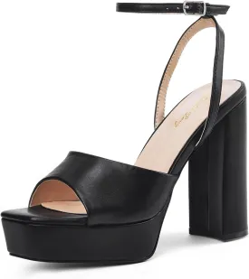 Elisabet Tang Chunky Heeled Platform Sandals for Women,4.7 Inch Block Heels with Open Toe Ankle Strap, Dress Shoes for Wedding Party Homecoming Travel