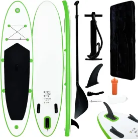 Experience Stability on Water with Inflatable Stand Up Paddle Board Set, Durable EVA Material, Green and White
