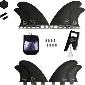 Ho Stevie! Quad (4) Surfboard Fins - High Performance HexCore - Built for Speed and Drive - [Choose Base] with Fin Key, Screws, Wax Comb and Travel Case