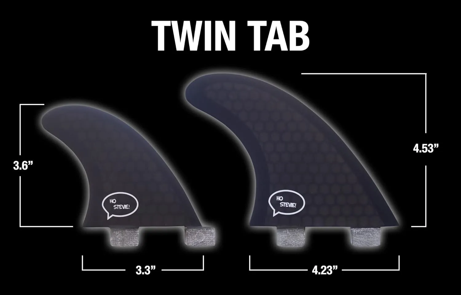 Ho Stevie! Quad (4) Surfboard Fins - High Performance HexCore - Built for Speed and Drive - [Choose Base] with Fin Key, Screws, Wax Comb and Travel Case
