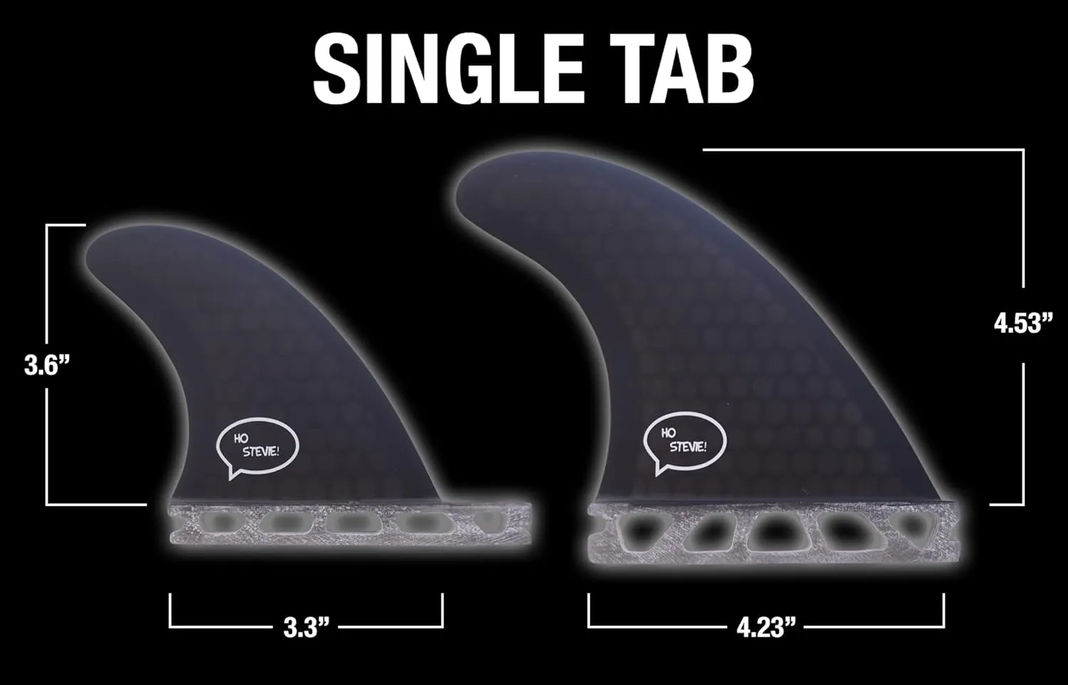 Ho Stevie! Quad (4) Surfboard Fins - High Performance HexCore - Built for Speed and Drive - [Choose Base] with Fin Key, Screws, Wax Comb and Travel Case