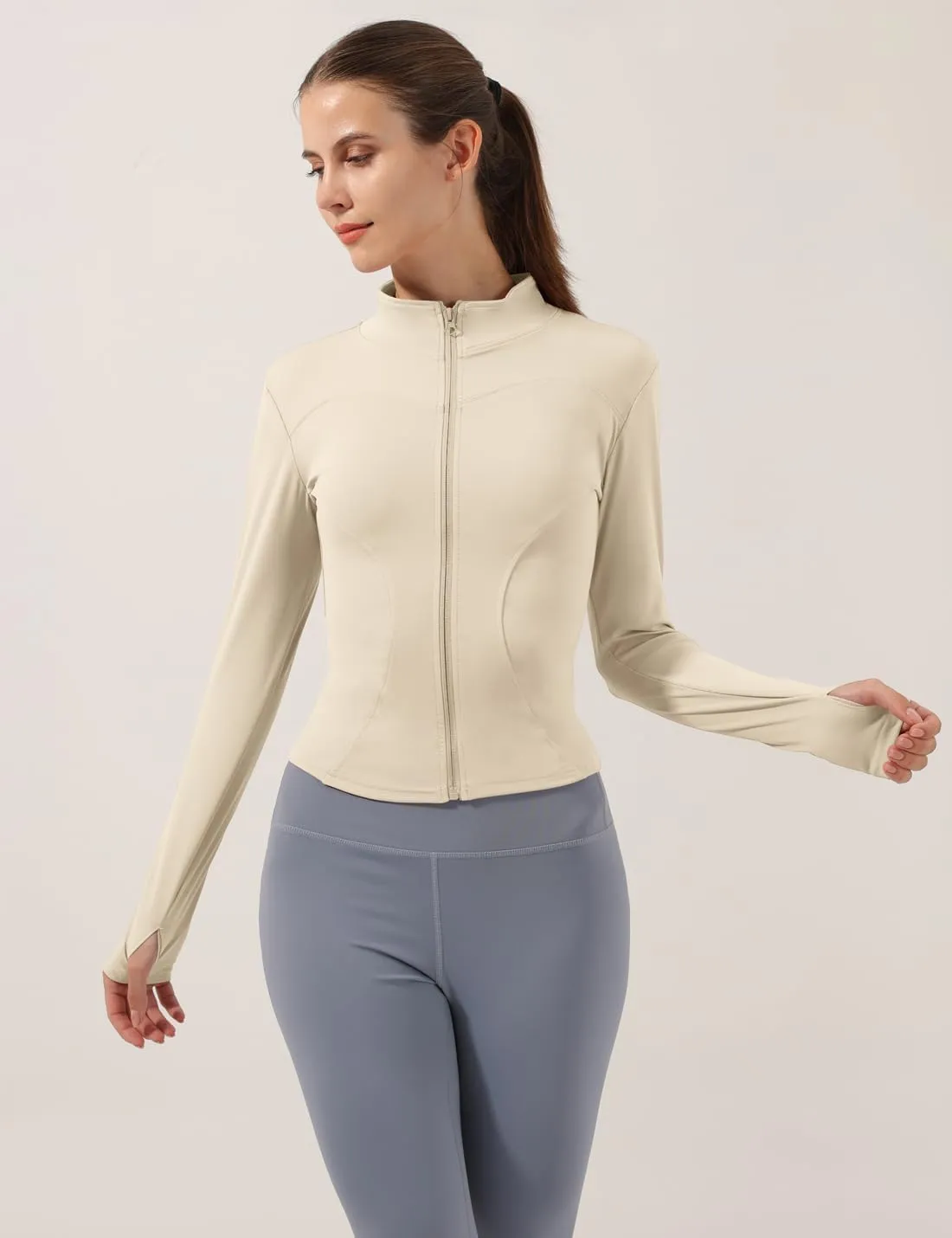 Locachy Women's Lightweight Stretchy Workout Full Zip Running Track Jacket with Thumb Holes