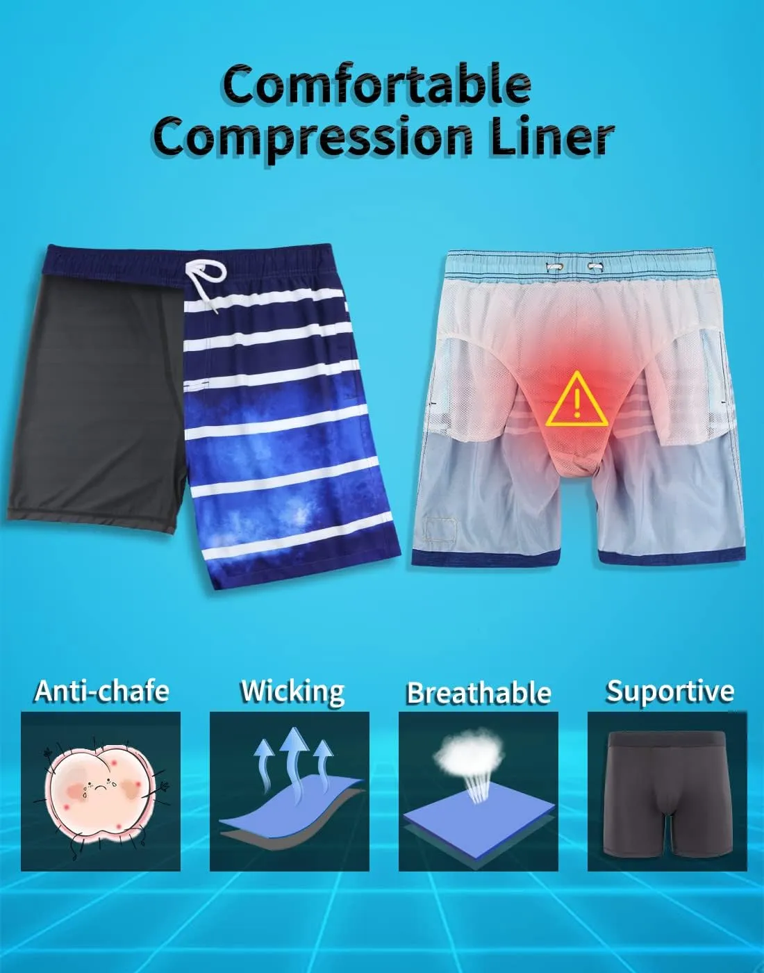 LUCOWEE Mens Swim Trunks Comfortable Compression Liner Swim Shorts Zipper Pockets Quick Dry 7" Inseam Bathing Suit Swimsuits