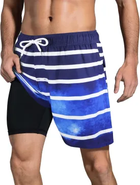 LUCOWEE Mens Swim Trunks Comfortable Compression Liner Swim Shorts Zipper Pockets Quick Dry 7" Inseam Bathing Suit Swimsuits