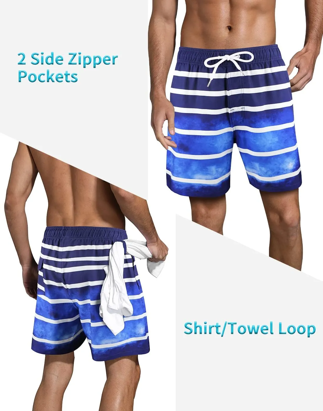 LUCOWEE Mens Swim Trunks Comfortable Compression Liner Swim Shorts Zipper Pockets Quick Dry 7" Inseam Bathing Suit Swimsuits