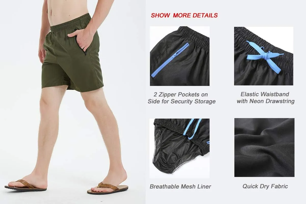 MADHERO Men Swim Trunks with Zipper Pockets Quick Dry Bathing Suits Mesh Lining