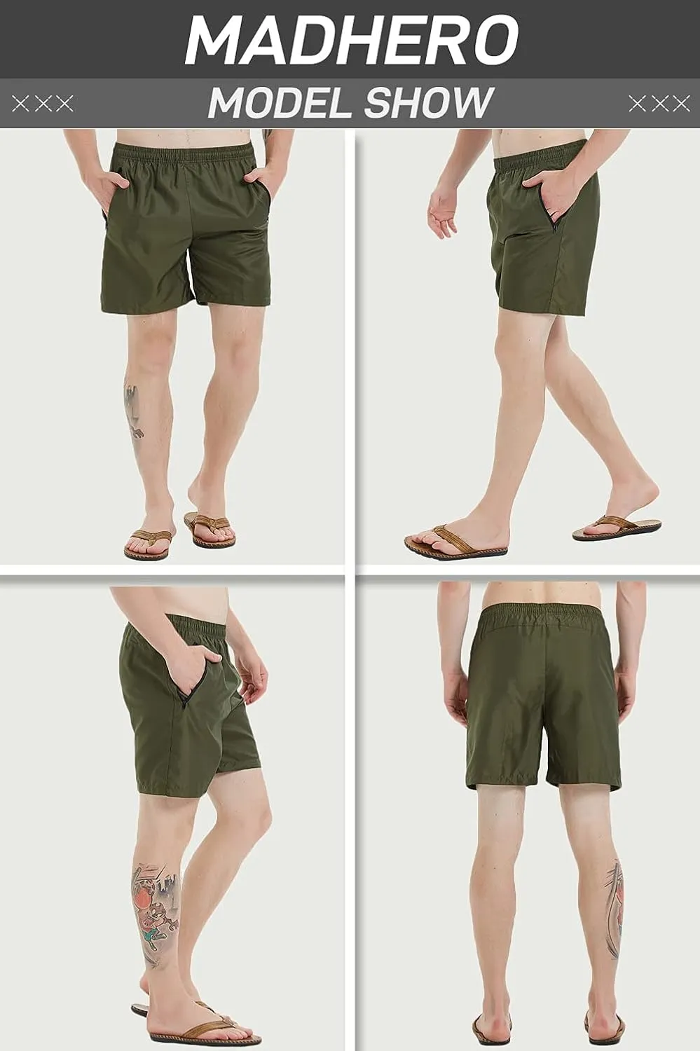 MADHERO Men Swim Trunks with Zipper Pockets Quick Dry Bathing Suits Mesh Lining