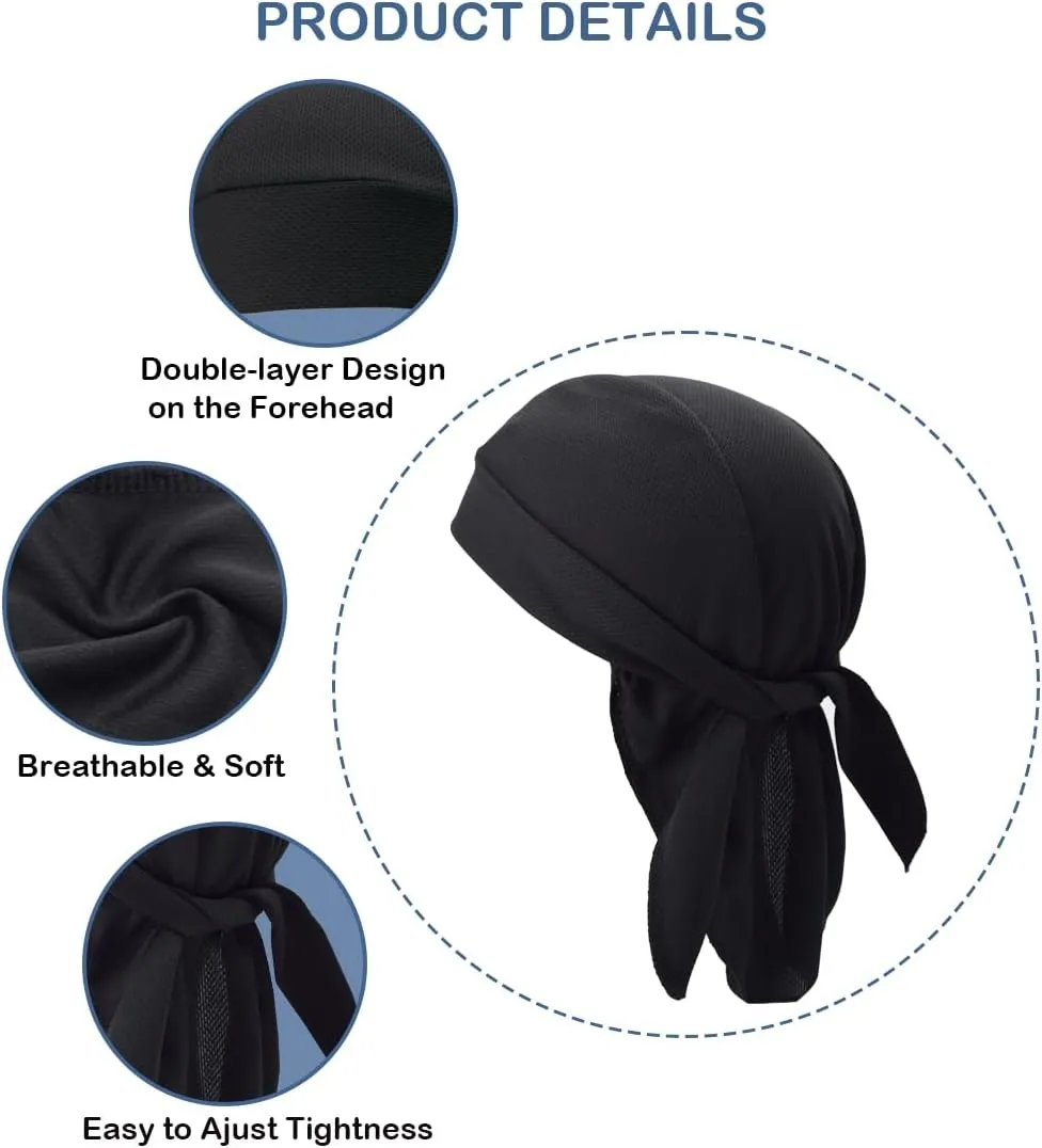 Sweat Wicking Do Rags Skull Caps, Cooling Hip Hop Hat, Beanie Durag Motorcycle Head Wrap Doo Rag Liner for Men Women