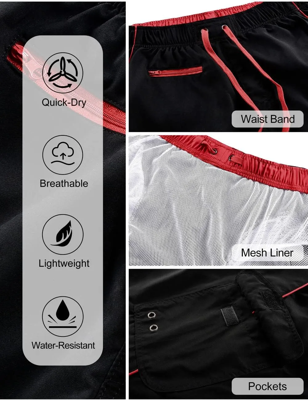 unitop Men's Swimming Trunks Quick Dry Summer Striped Beach Board Shorts with Lining