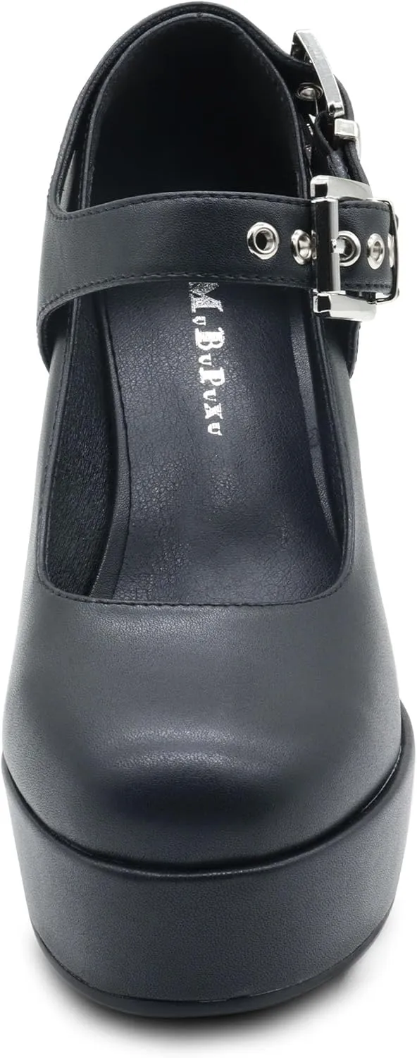 Women's Closed Toe Chunky Platform Block Heels Ankle Strap Goth Mary Janes Shoes