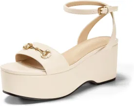 Womens Platform Sandals Chunky Wedges Heels Open Toe Ankle Strap Summer Dress Shoes with Metal Buckle
